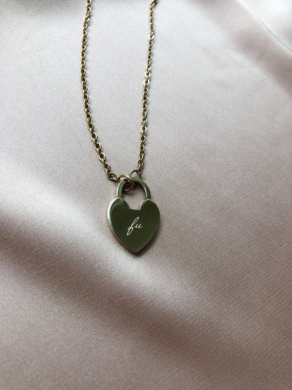 FU Heart Padlock Pendant Necklace