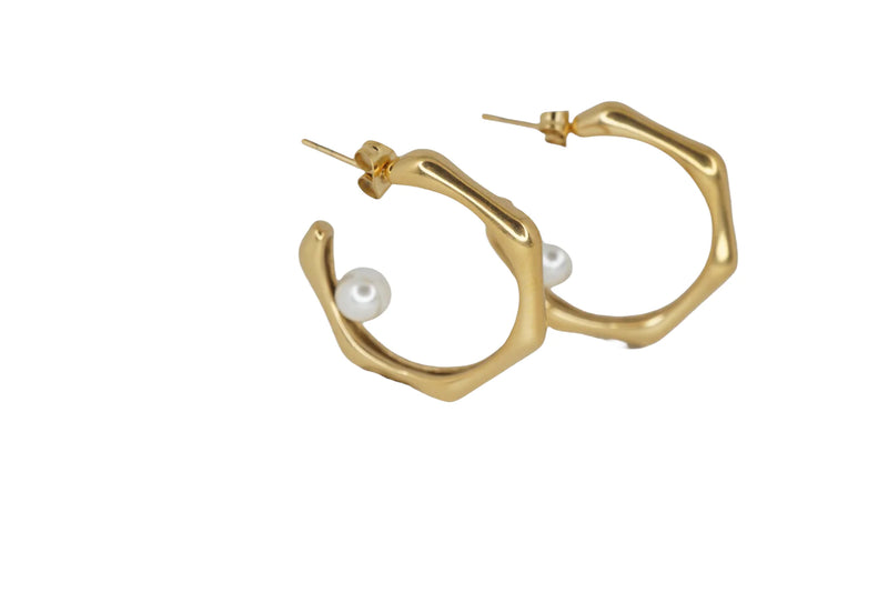 Bambi Stainless Steel Pearl Hoop Earrings | Gold