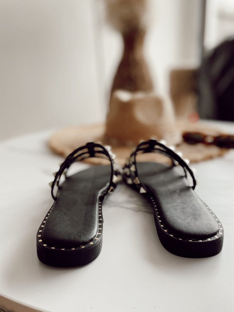 Kayla Gold Stud Sandals | Black