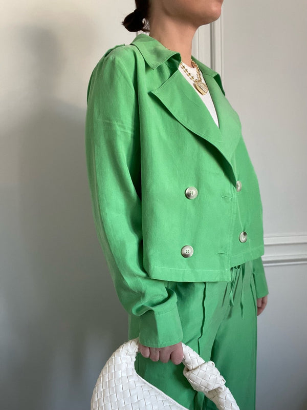 Isobel Green Cropped Collared Jacket | Current Air