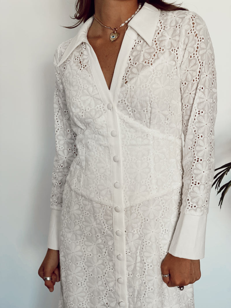 Lydia Buttoned Shirt Beach Cover up - White