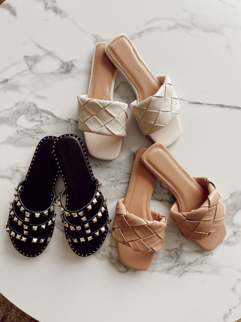 McKenzie Woven Square Toe Slides Sandals | Ivory