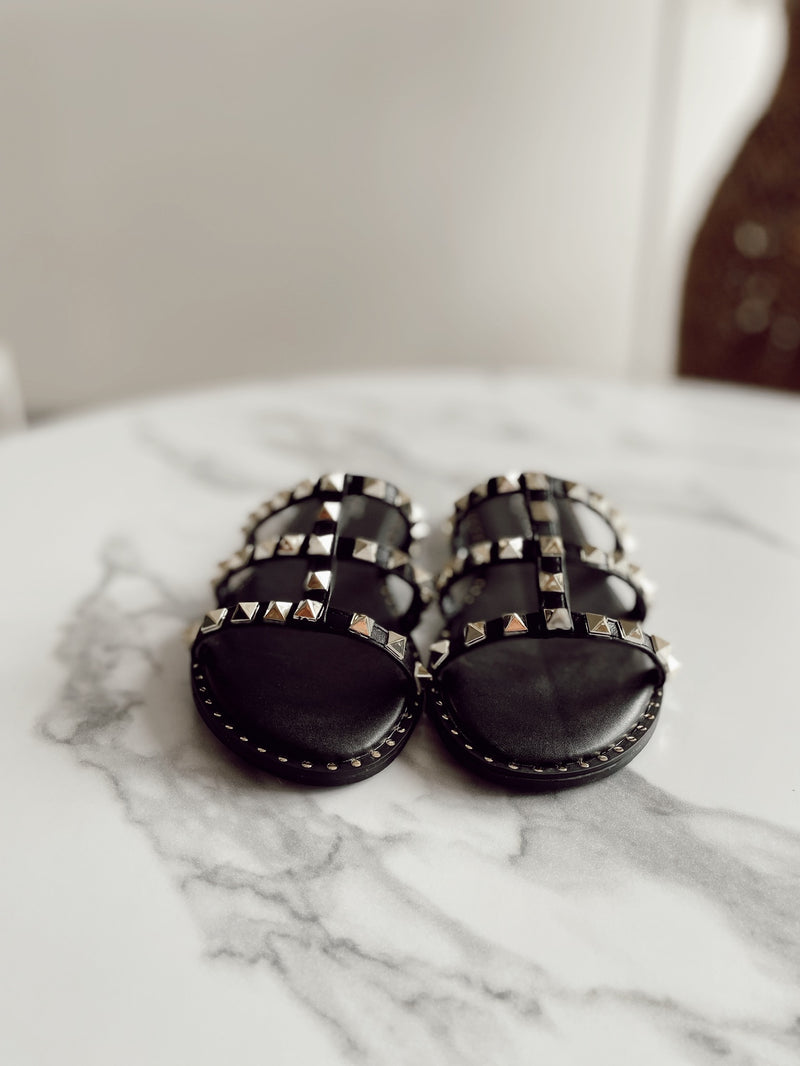 Kayla Gold Stud Sandals | Black