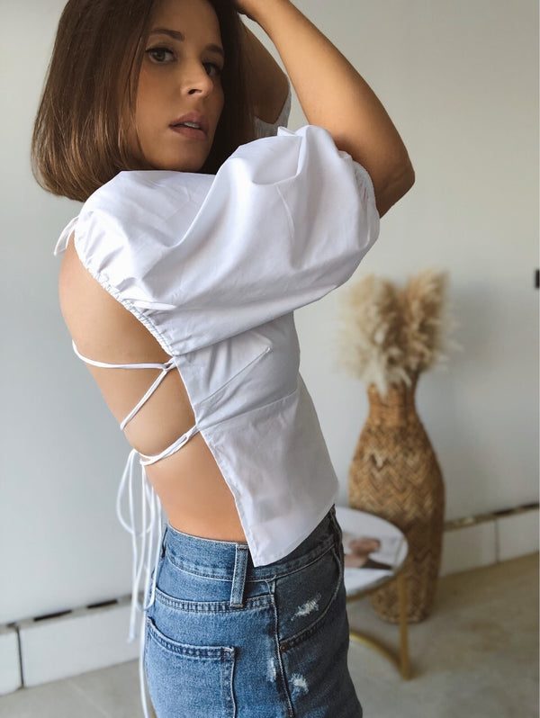 Lennon Puff Sleeve Lace Up Back Blouse | FINAL SALE