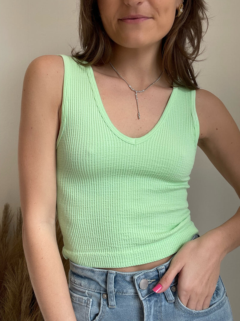 Ambiance Seamless Ribbed Crop Tank Top | Neon Mint