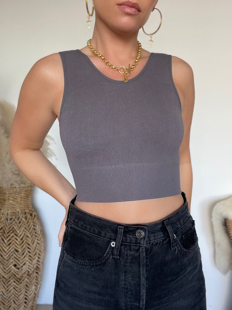 Kinsey Plunged V Neck Cropped Tank Top