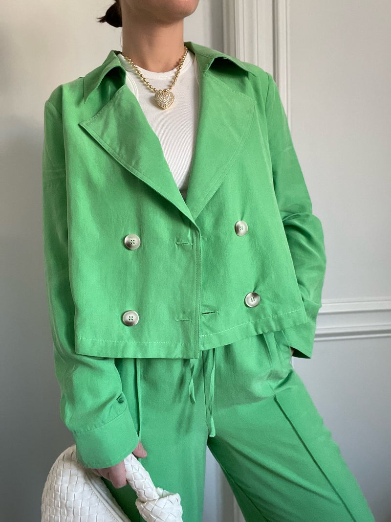 Isobel Green Cropped Collared Jacket | FINAL SALE
