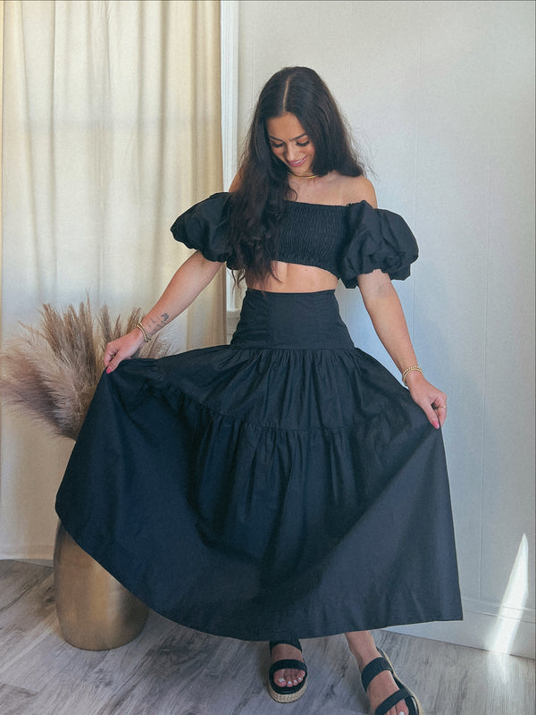 Daphne Tiered Midi Skirt | Black FINAL SALE