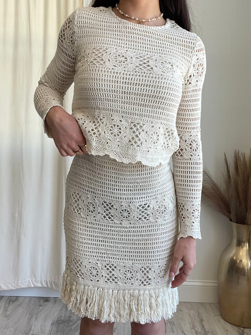 Stevie Fringe Crochet Skirt | Cream
