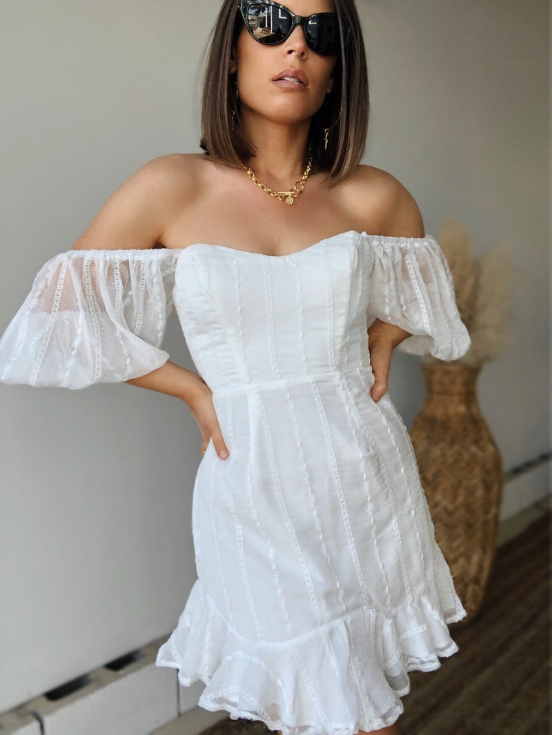 Mellie Puff Sleeve Mini Dress | White | FINAL SALE