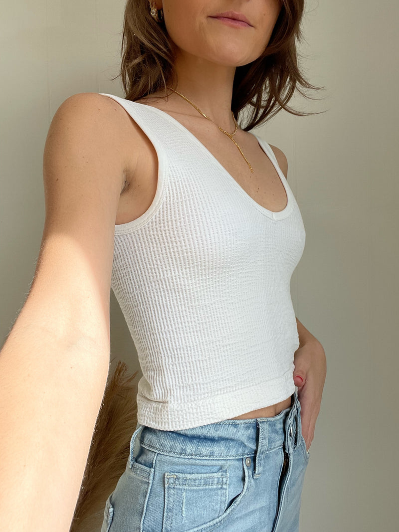 Ambiance Seamless Ribbed Crop Tank Top | White