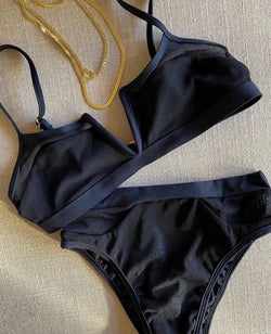 Sadie Black Ribbed Bikini Top | L*Space