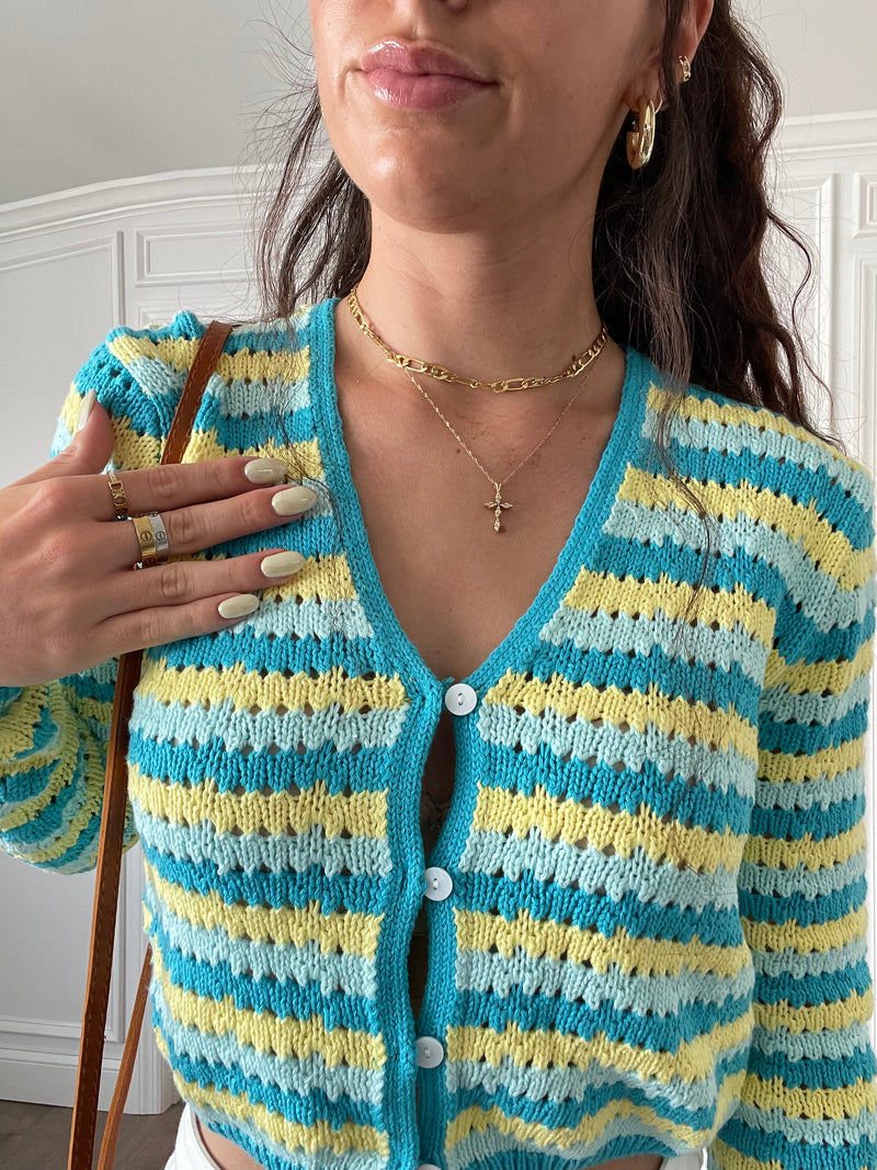 Allie Striped Crochet Cardigan