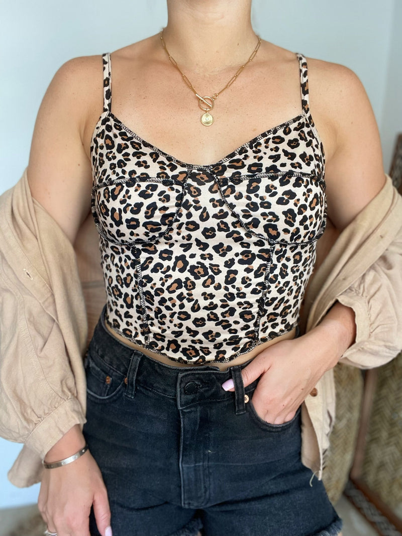 Alicia Bustier Rib Knit Cami Top | Leopard | FINAL SALE