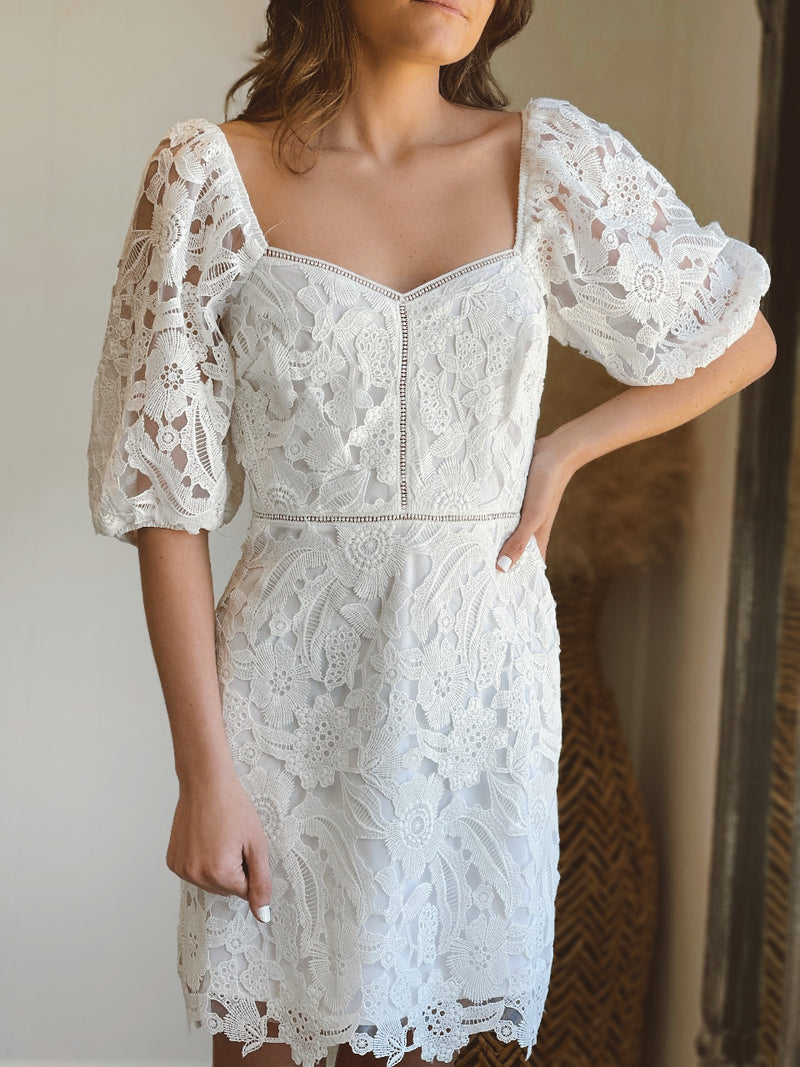 Elaine Floral Lace Puff Sleeve Dress | FINAL SALE