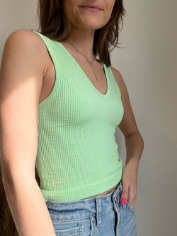 Ambiance Seamless Ribbed Crop Tank Top | Neon Mint