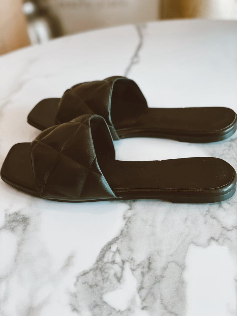 Cleo Quilted Slides Sandal | Black