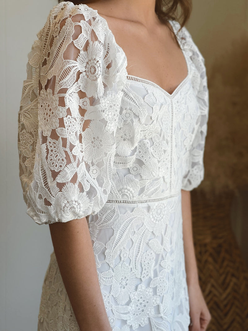 Elaine Floral Lace Puff Sleeve Dress | FINAL SALE