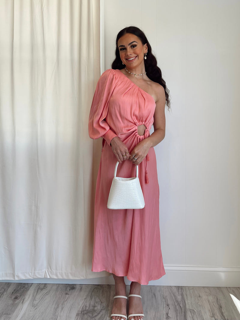 Katy One Shoulder Midi Dress | Pink FINAL SALE