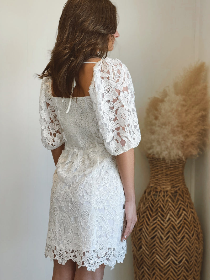 Elaine Floral Lace Puff Sleeve Dress | FINAL SALE