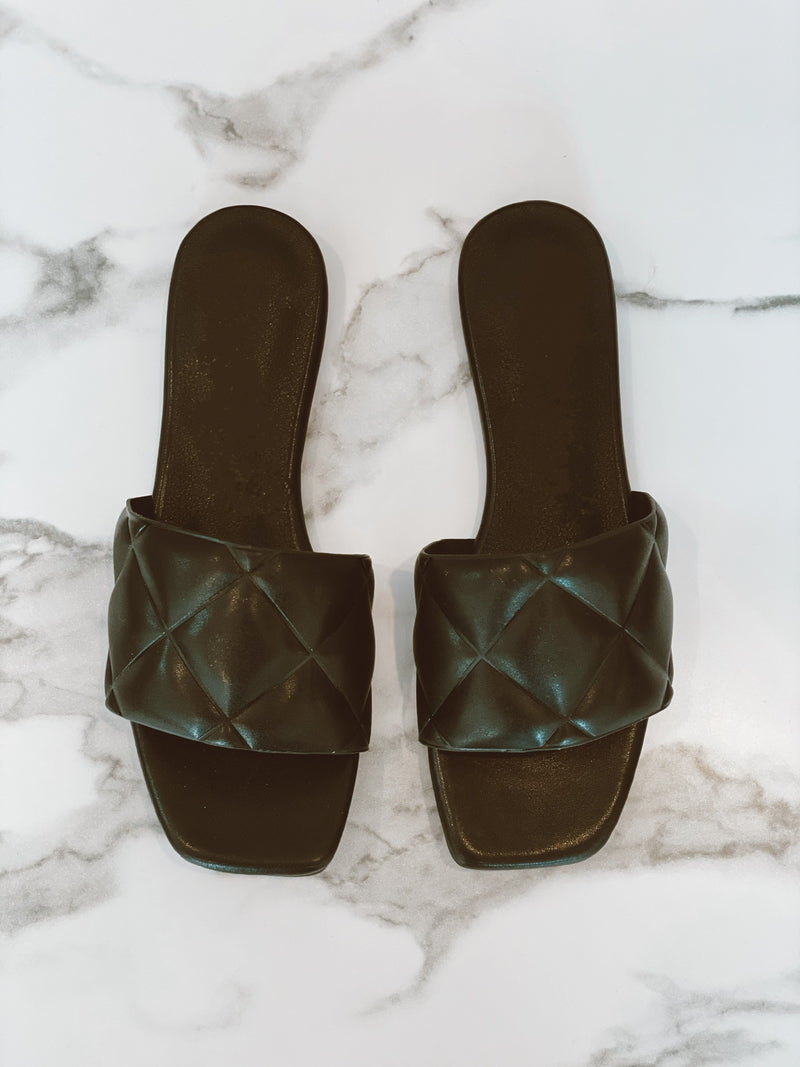 Cleo Quilted Slides Sandal | Black