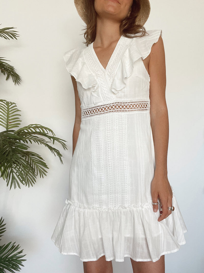 Vivian Crochet Ruffle Dress | White FINAL SALE