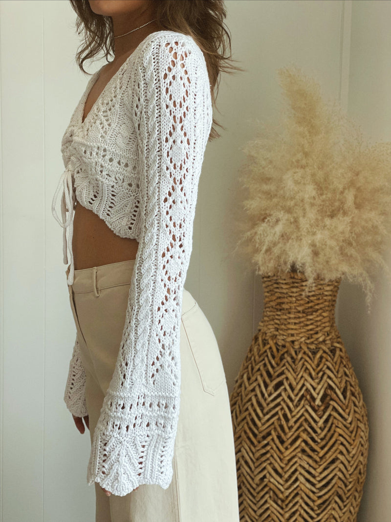 Sully Crochet Bell Sleeve Cropped Sweater