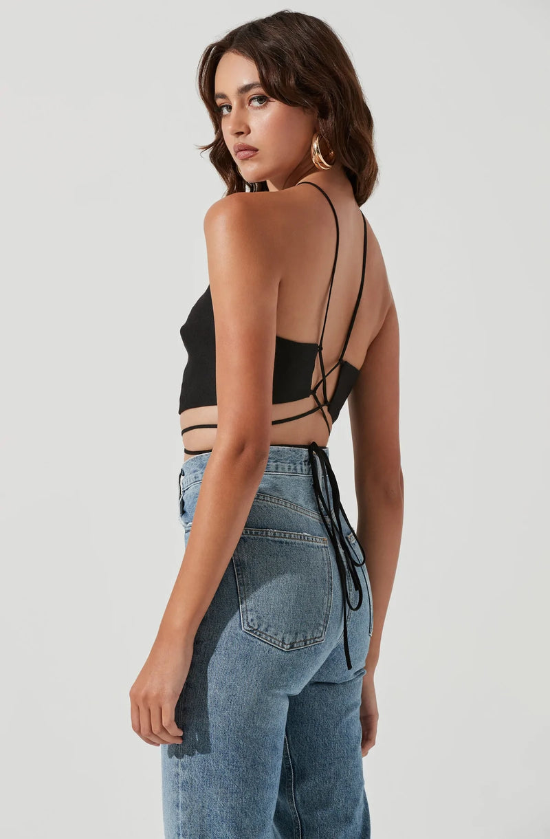 Astr the label tie waist 2024 crop jumpsuit