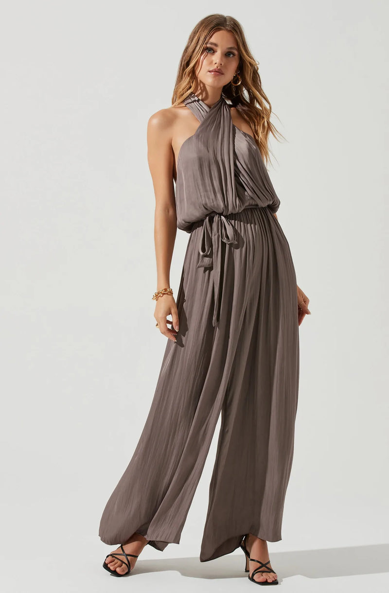ASTR the Label Cheryl Halter Wide Leg Jumpsuit Mushroom