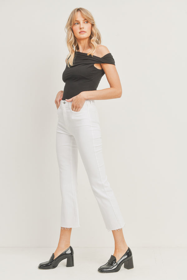 Hannah Cropped Kick Flare Jeans | White